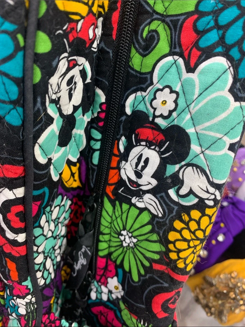 Vera Bradley Black Multicolor Floral Quilted Backpack Special Edition Disney